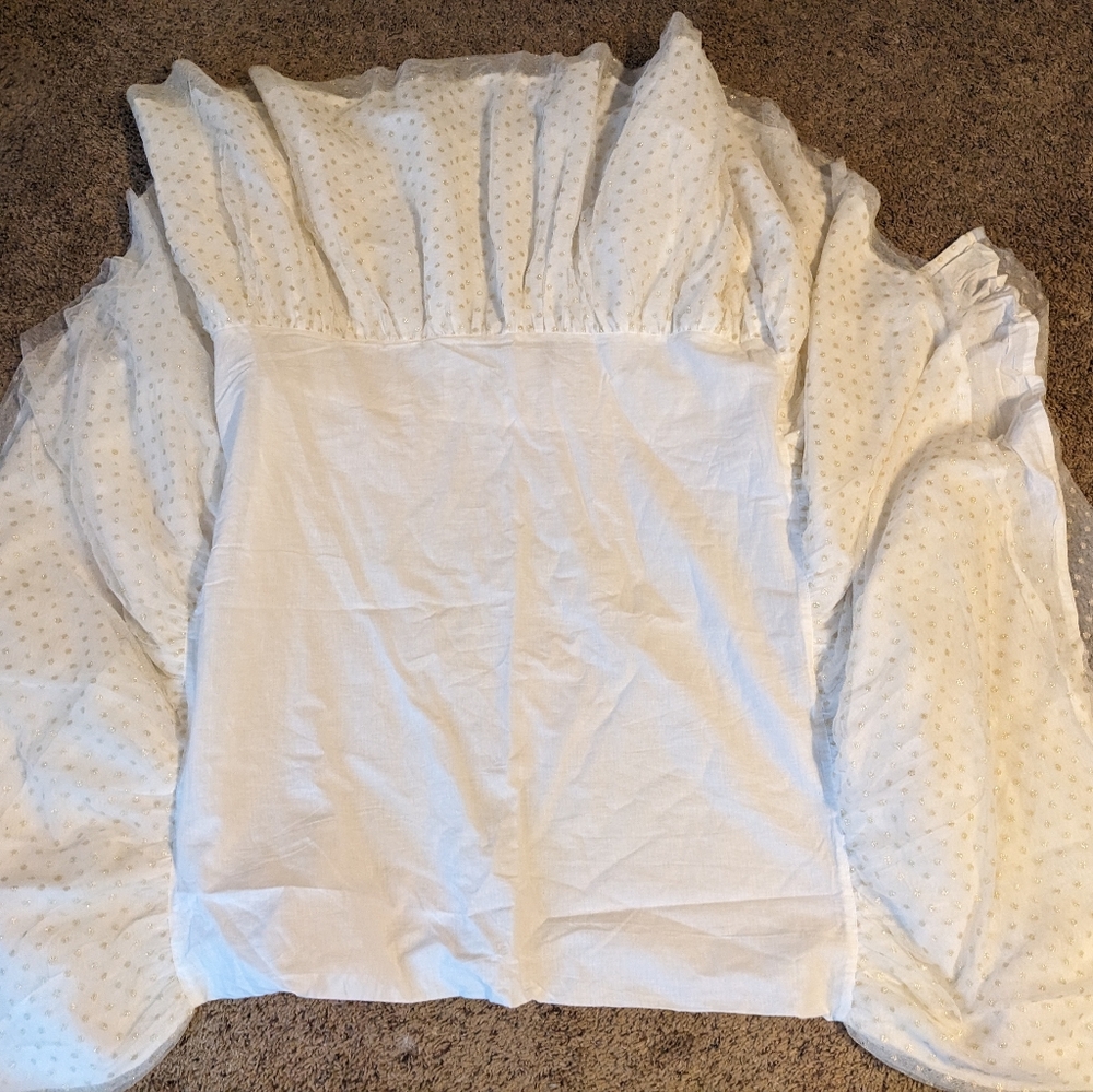 Pottery Barn Kids White and Gold Sheer Crib Skirt